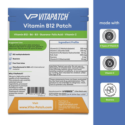 VitaPatch Vitamin B12 Patch for Energy Plus – 30 Count Vitamin B12 Patches – B12 Vitamins