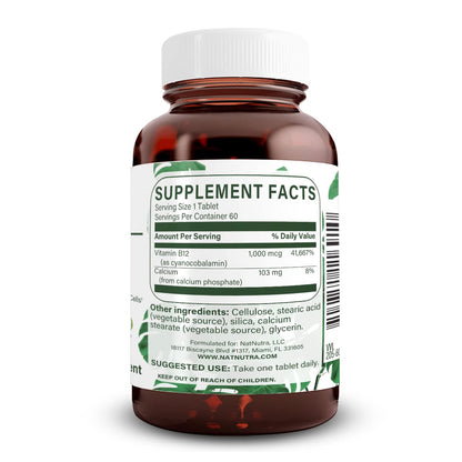 Natural Nutra Vitamin B12 1000 mcg, 100 Vegan Tablets | Promote Heart & Nerve Health, Cobalamin B12 Supplement, Help in Metabolism Health, Optimal Absorption, Gluten-Free,Sugar-Free