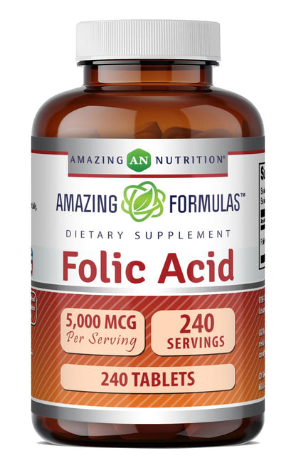 Amazing Formulas Folic Acid 5000 Mcg per Serving | Tablets Supplement | Non-GMO | Gluten-Free | Made in USA (1 Pack | 120 Count)