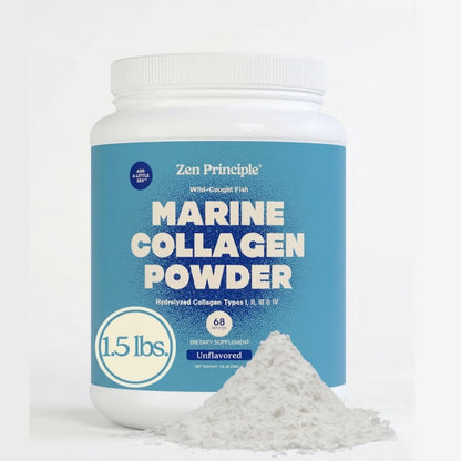 Zen Principle Marine Collagen Peptides Powder 3 lb. Wild-Caught Fish, Non-GMO. Supports Healthy Skin, Hair, Joints and Bones. Hydrolyzed Types I, II, III & IV Protein. Amino Acids. Easy to Mix.