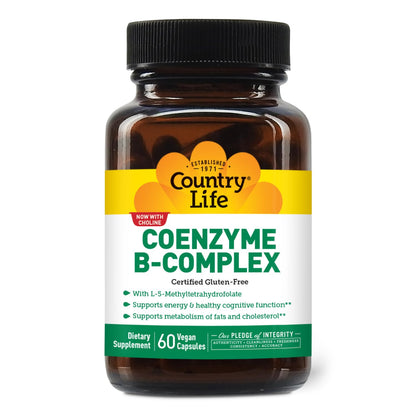 Country Life Coenzyme B-Complex, 120 Capsules | Supports Energy & Metabolism, Mood & Cognitive Function, Vegan, Gluten-Free, Bioavailable B Vitamins with Choline