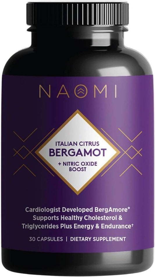 NAOMI Italian Citrus Bergamot 500mg + Nitric Oxide Support - Supports Healthy Cholesterol, Blood Flow & Circulation Already in Normal Range - Patented BergAmore® & S7® Blend, 30-Day Supply