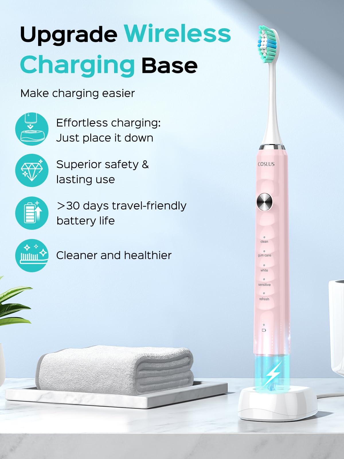 COSLUS C40 Sonic Electric Toothbrush for Adults & Family, Black, 1PC