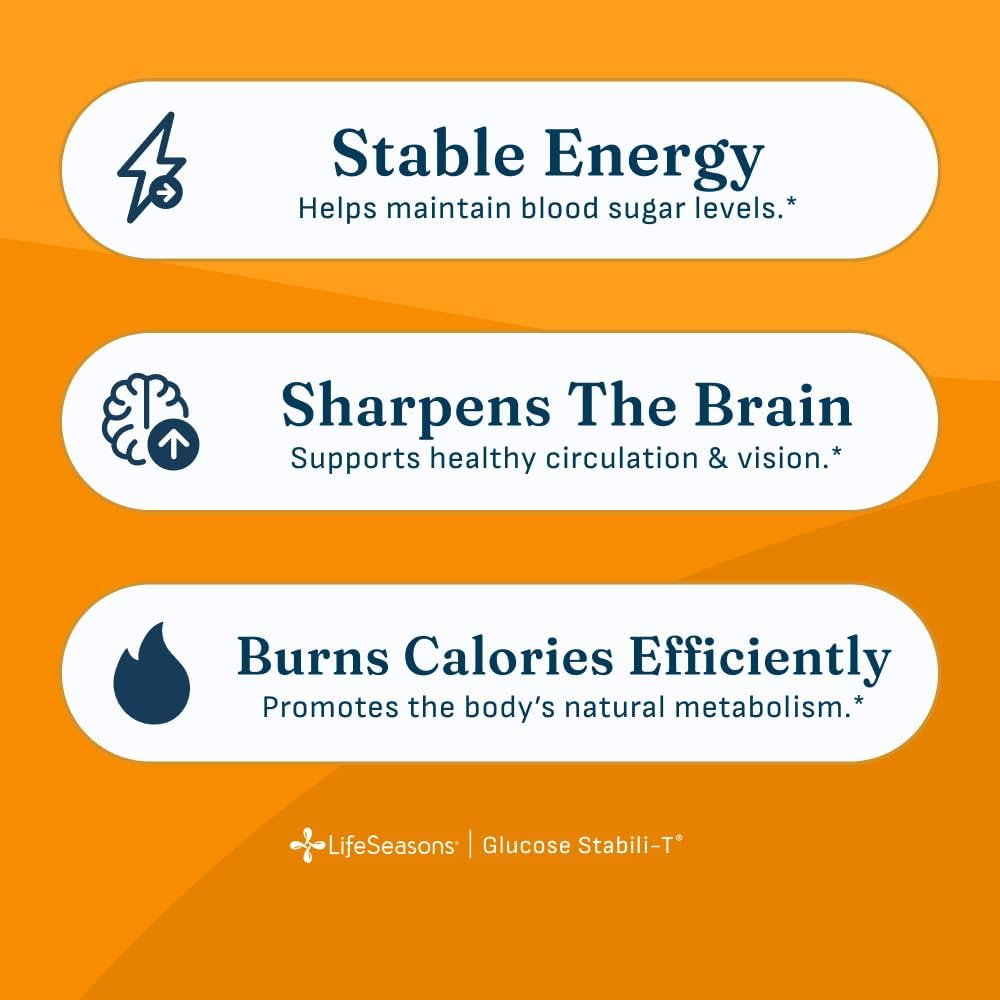 LifeSeasons GS Stabili-T - Blood Sugar Support Supplement - Healthy Circulation & Vision - Maintain Normal Levels - Chromium Cinnamon Gymnema Bilberry & Alpha Lipoic Acid - 90 Capsules