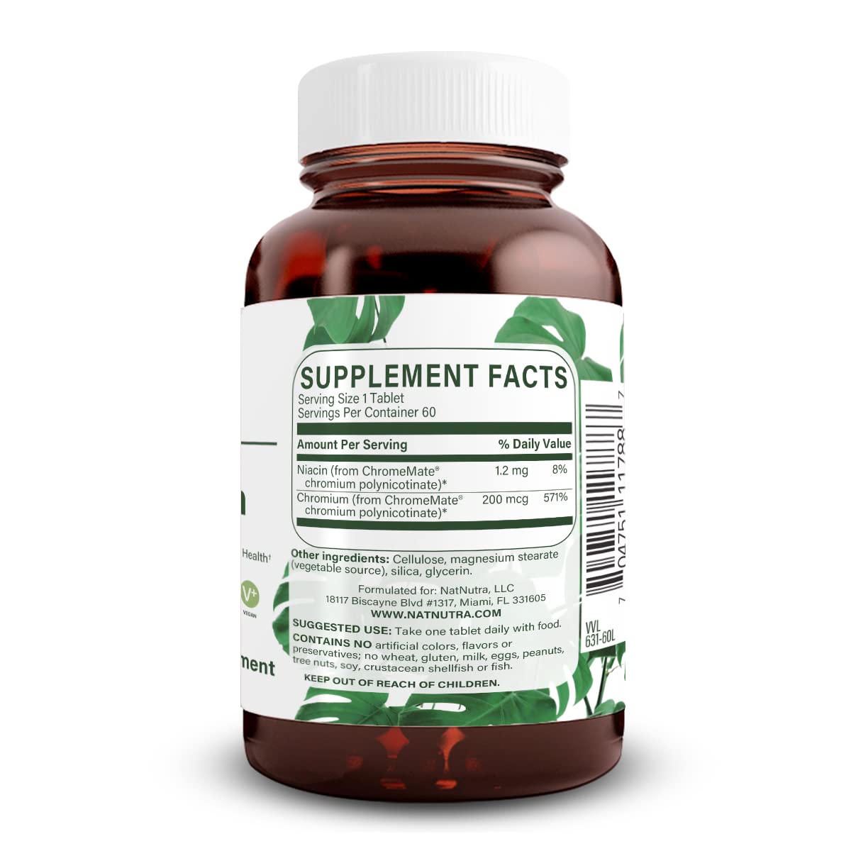 Natural Nutra GTF Chromium Polynicotinate with ChromeMate, Supports Body Metabolism, Support Heart Health, Maintain Body Fat Level, Improve Digestion, Cardiovascular Health, 200 mcg, 120 Vegan Tablets