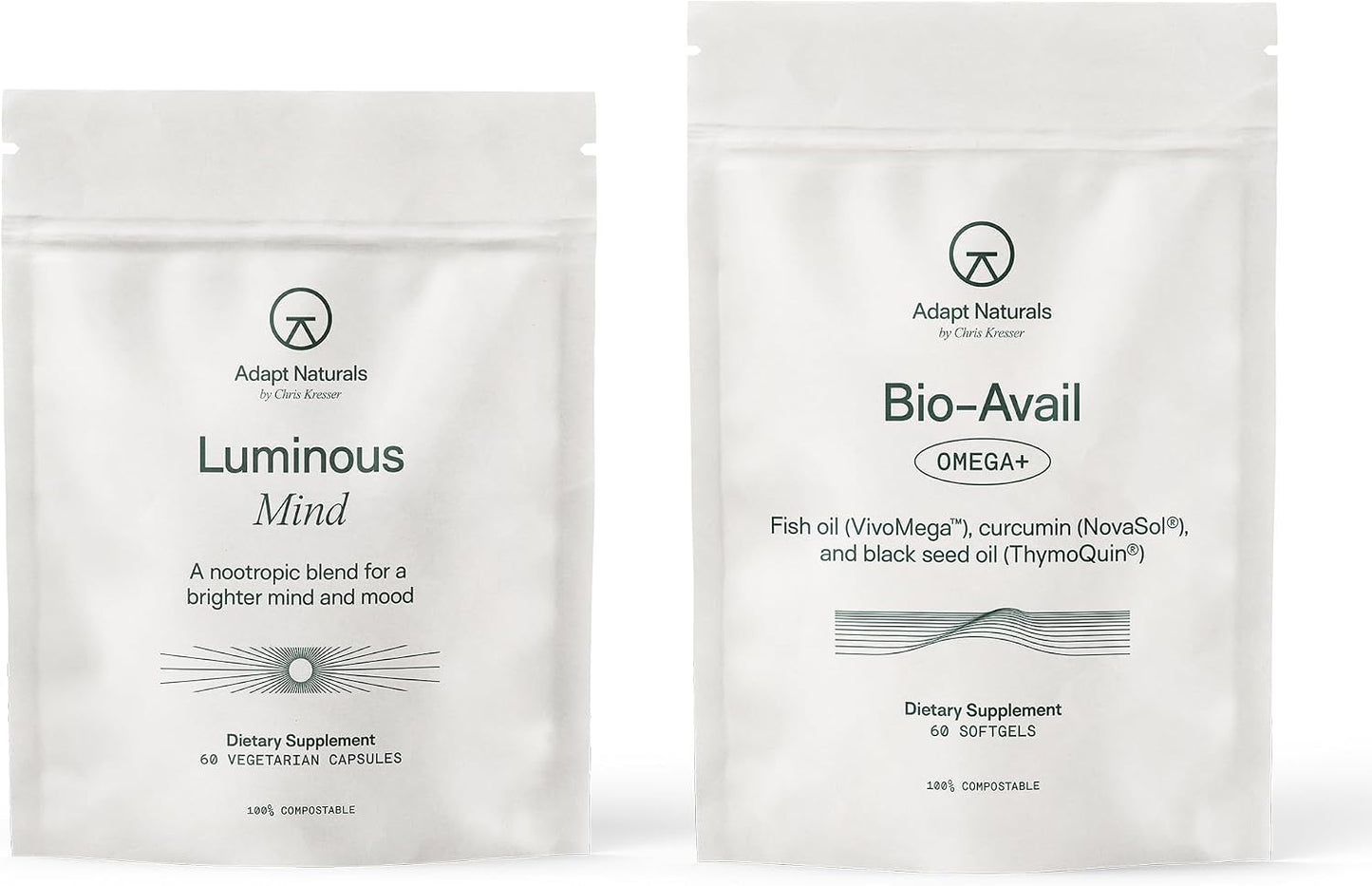 Adapt Naturals Brain & Body Wellness Bundle – Bio-Avail Omega+ Fish Oil & Luminous Mind Nootropic Supplement – 30-Day Supply