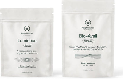 Adapt Naturals Brain & Body Wellness Bundle – Bio-Avail Omega+ Fish Oil & Luminous Mind Nootropic Supplement – 30-Day Supply