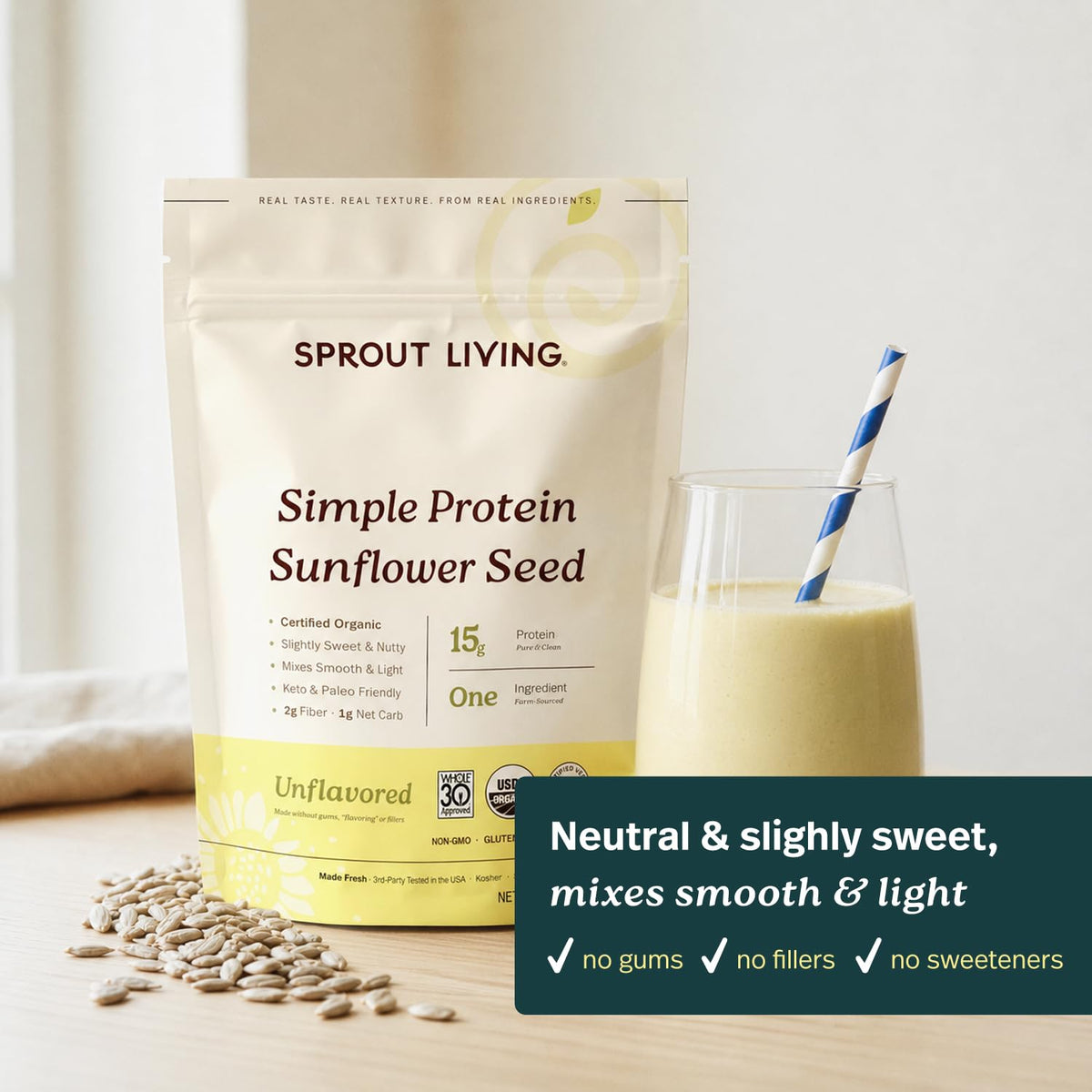 Sprout Living Organic Pumpkin Seed Protein Powder, Unflavored, 20 Grams of Plant Based Protein Powder Without Artificial Sweeteners, Non Dairy, Non-GMO, Vegan, Gluten Free (1 Pound, 14 Servings)