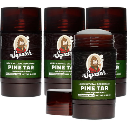 Dr. Squatch Natural Deodorant for Men 4 Pack Pine Tar – Odor-Squatching Men's Deodoran