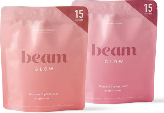 Beam Glow, Hormone Balance for Women, Strawberry Kiwi and Raspberry Bundle, Thyroid Support for Women, Natural Hormone Support Powder with Selenium and Bromelain, PMS Relief, Energy, Hair, Skin Health