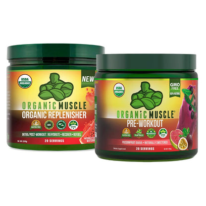 Organic Muscle Bundle - Pre-Workout Powder for Energy (Passionfruit Guava) + Replenisher