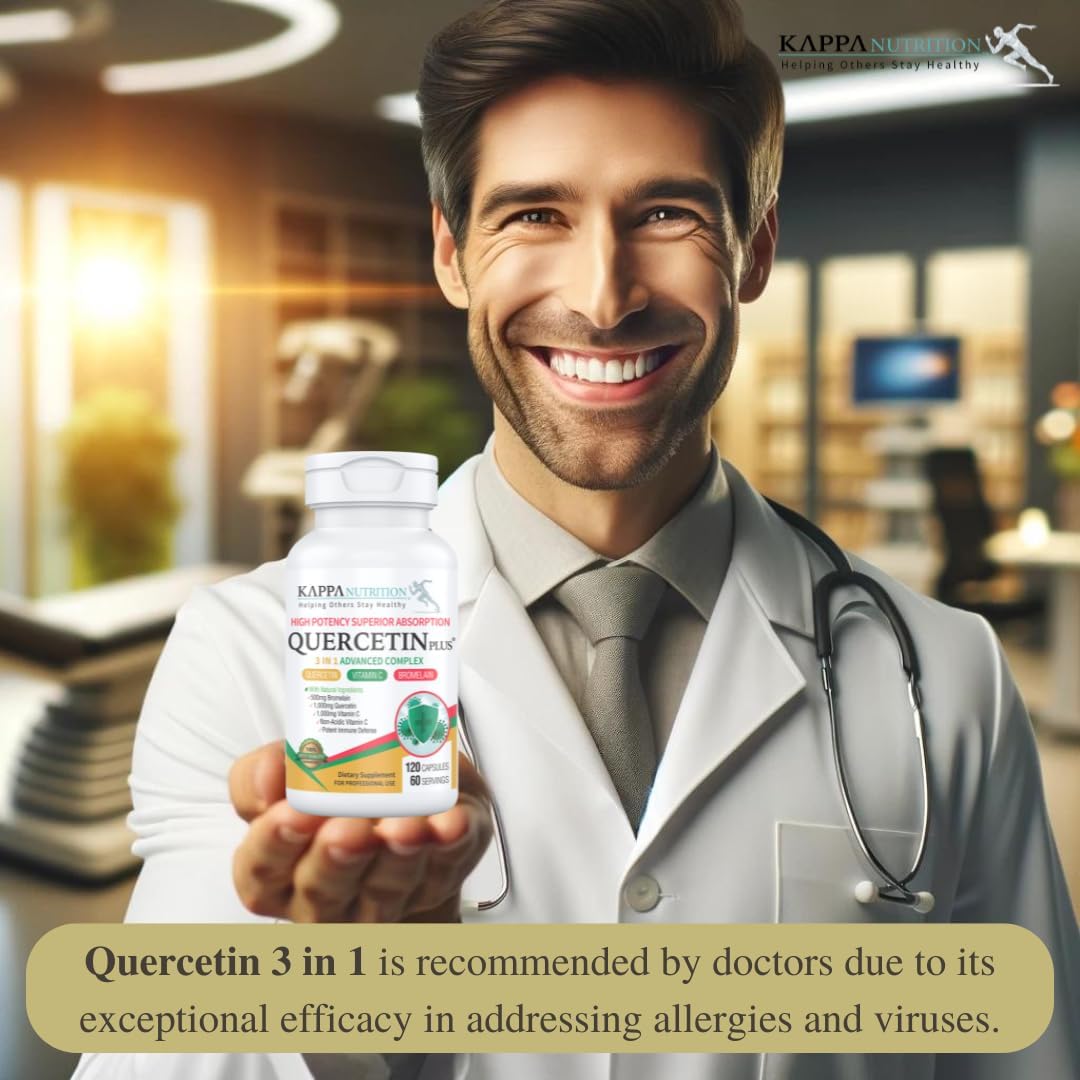 QUERCETIN PLUS, Quercetin 1,000mg, Bromelain 500mg and Vitamin C 1,000mg, (120 Capsules), 3 in 1 from Bioflavonoids, Supports Immune, Cardiovascular & Respiratory Health, Seasonal Allergy Relief.
