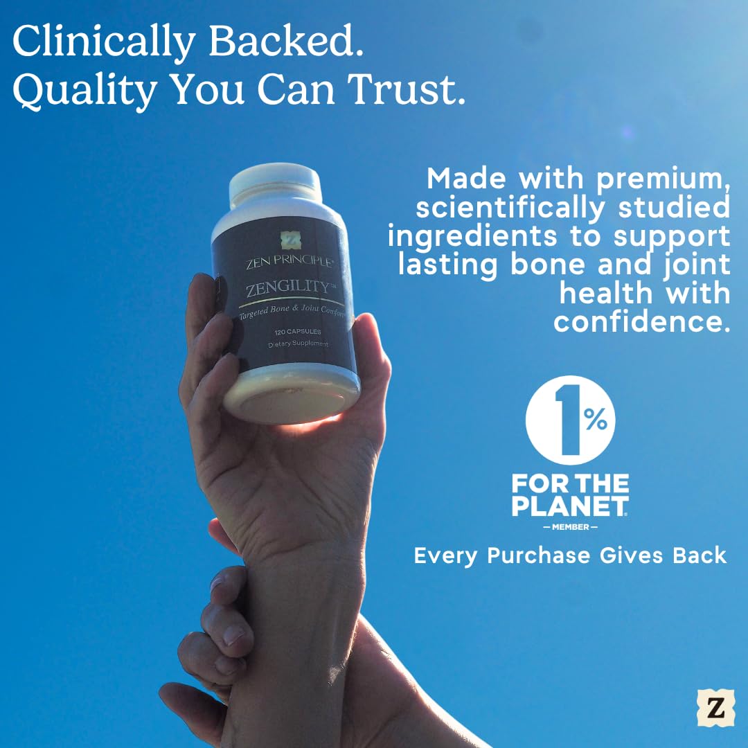 Zen Principle Zengility™ Joint Support & Bone Strength Supplement – Fast-Acting Relief with MSM, Plant Calcium, Vitamin K2 & D3. Shellfish-Free Vegan Formula for Mobility & Comfort. 240 Capsules