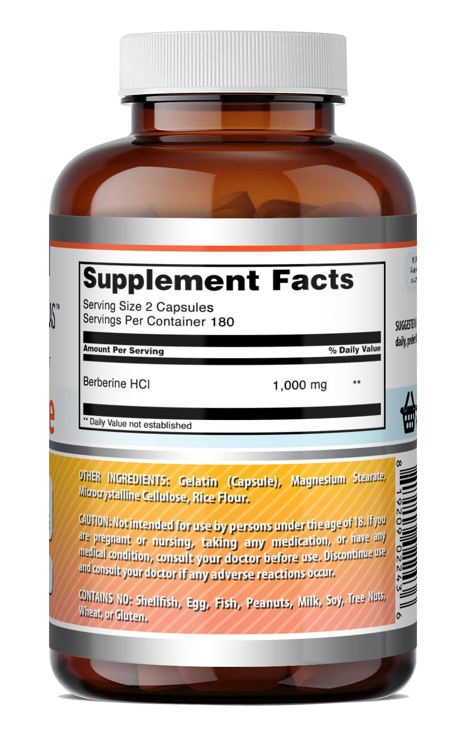Amazing Formulas Berberine 1000mg Per Serving Capsules Supplement | Non GMO | Gluten Free | Made in USA (360 Count)