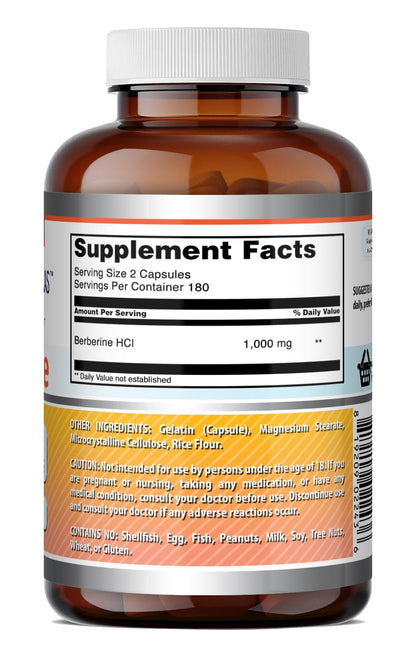 Amazing Formulas Berberine 1000mg Per Serving Capsules Supplement | Non GMO | Gluten Free | Made in USA (360 Count)