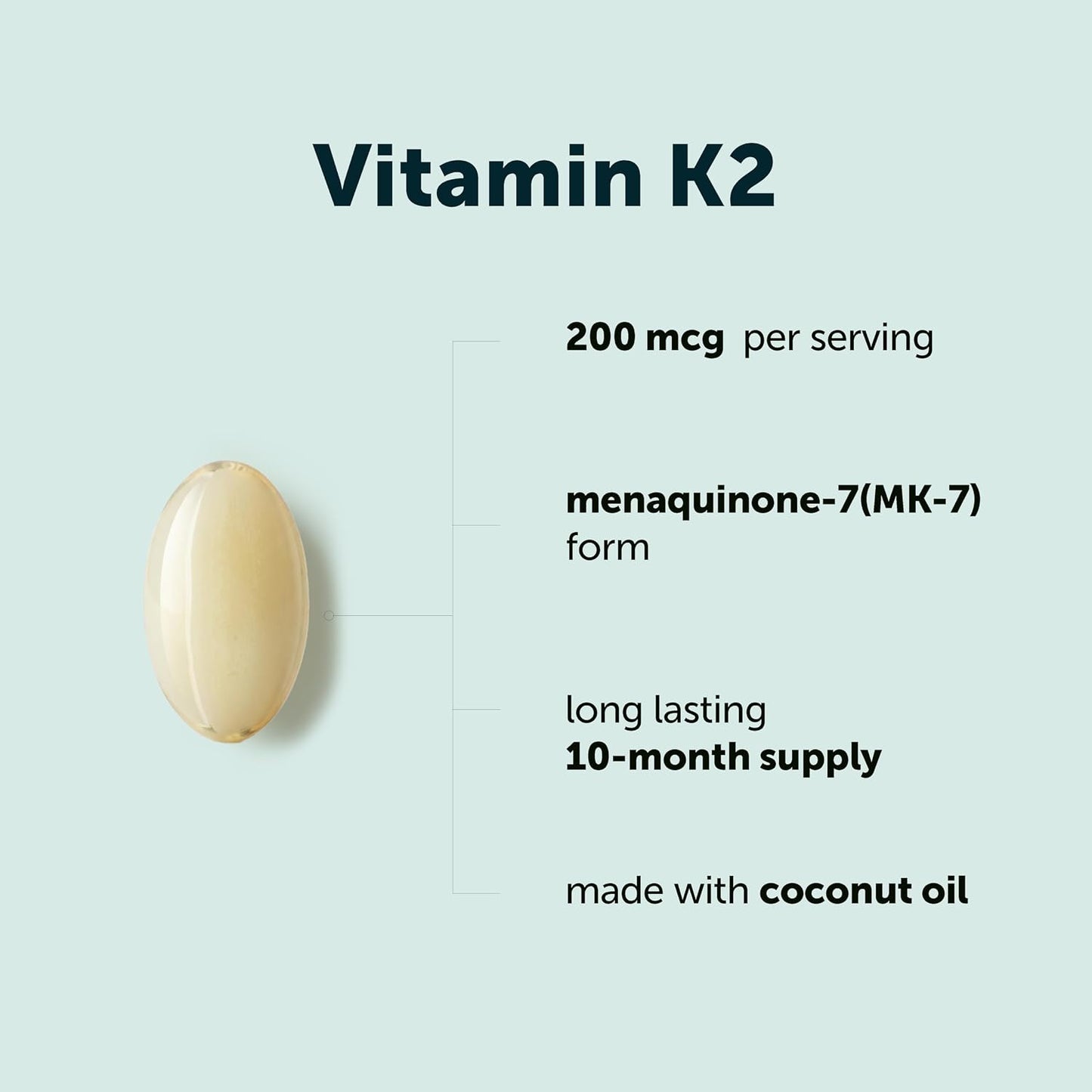 Micro Ingredients Vitamin K2 MK-7 200 mcg Per Serving, 300 Coconut Oil Softgels | K2 Vitamin Supplement with Coconut Oil | Non-GMO