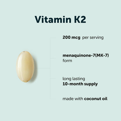 Micro Ingredients Vitamin K2 MK-7 200 mcg Per Serving, 300 Coconut Oil Softgels | K2 Vitamin Supplement with Coconut Oil | Non-GMO