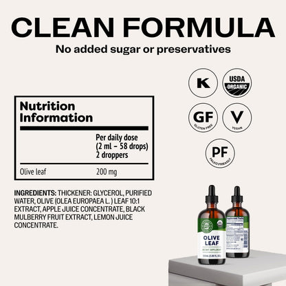 Vimergy Olive Leaf – Supports Immune Health* 57 2mL (2 Droppers or 58 Drops) Servings (200mg Extract Per Serving) – USDA Certified Organic, Vegan, Paleo-Friendly and Gluten-Free – 115 mL