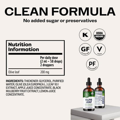 Vimergy Olive Leaf – Supports Immune Health* 57 2mL (2 Droppers or 58 Drops) Servings (200mg Extract Per Serving) – USDA Certified Organic, Vegan, Paleo-Friendly and Gluten-Free – 115 mL