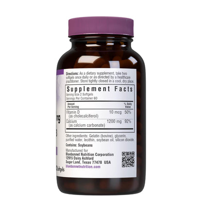 Bluebonnet Nutrition Milk-Free Calcium 1,200 mg Plus Vitamin D3 400 IU - High Potency, Maximum Absorption Strong Healthy Bones & Immune Health Support Supplement, Gluten-Free, Dairy-Free, 120 Softgels