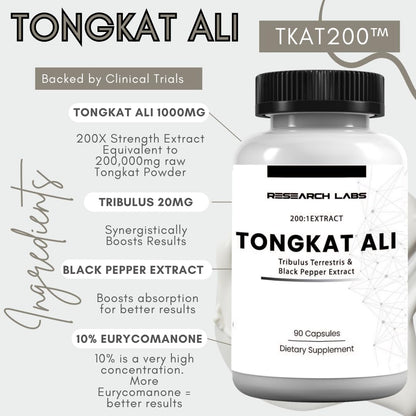 Research Labs Longjack Tongkat Ali Extract Capsules - Highly Concentrated Potent Extract | Strength, Drive, Performance & Muscle Mass
