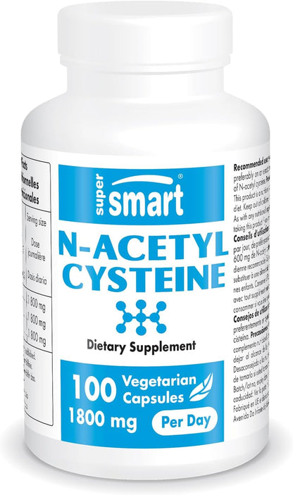 SuperSmart N-Acetyl Cysteine 1800mg per Serving High Absorption - NAC Supplement - High Potency Antioxidants Amino Acids - Glutathione Precursor | Non-GMO & Gluten Free - 100 Vegetarian Capsules