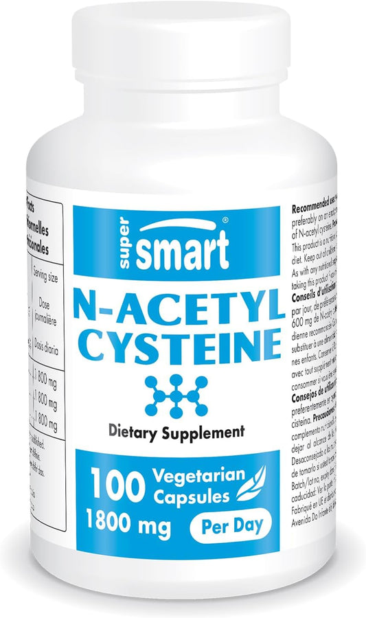 SuperSmart N-Acetyl Cysteine 1800mg per Serving High Absorption - NAC Supplement - High Potency Antioxidants Amino Acids - Glutathione Precursor | Non-GMO & Gluten Free - 100 Vegetarian Capsules