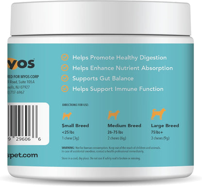 MYOS Probiotic Chew for Dogs - Daily Digestive Support, Promotes Complete Gut Health, Aids Digestion, Enhances Nutrient Absorption, Supports Healthy Stool - All-in-One Chewable Supplement