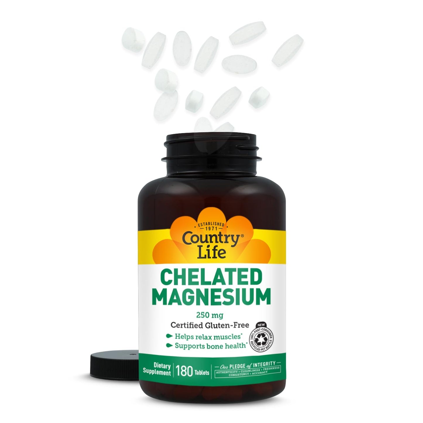 Country Life, Chelated Magnesium 250mg, Supports Bone and Immune Health, Daily Supplement, 240 ct