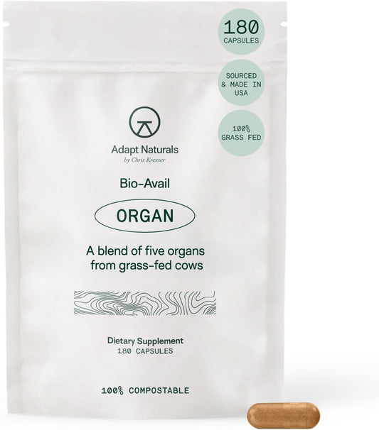 Adapt Naturals Beef Organ Supplement, Bioavailable Grass Fed Organ Capsules | Blend of Beef Liver, Heart, Kidney, Pancreas, Spleen, Supports Liver Cleanse Detox & Repair, Source of CoQ10 - 30 Days Supply