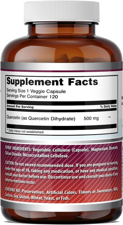 Amazing Formulas Quercetin 500mg Veggie Capsules Supplement | Non-GMO | Gluten Free | Supports Overall Health & Well Being (240 Count)