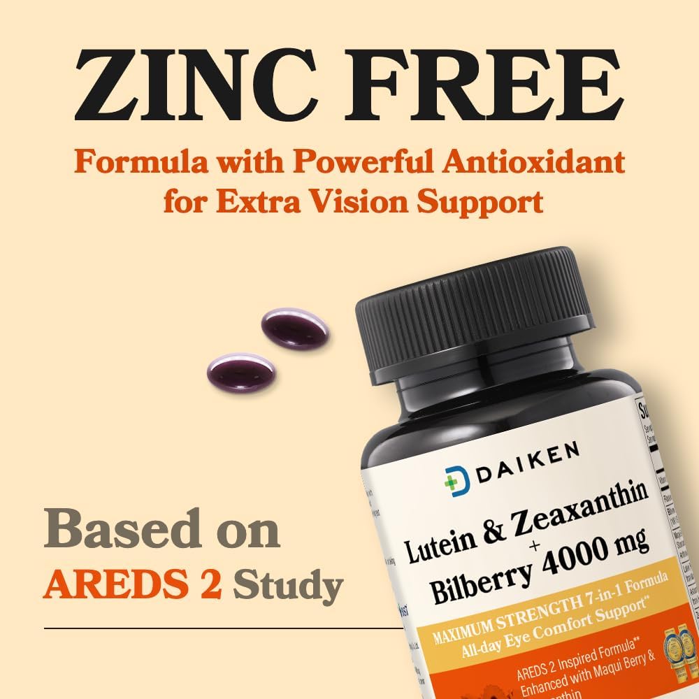 DAIKEN Lutein and Zeaxanthin Supplements, AREDS 2 Inspired Formula with Astaxanthin, Maqui Berry, Bilberry, Flaxseed Oil & Vitamin E, 30 Softgels (Pack of 2)