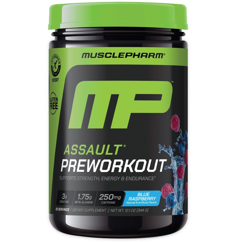MusclePharm Assault Pre Workout Powder for Men & Women – Energy & Strength Boost Pre-Workout Supplements with Beta Alanine, Caffeine, Creatine & Betaine Anhydrous – 30 Servings, Fruit Punch Flavor