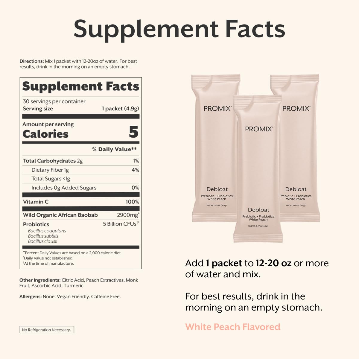 ProMix Nutrition Debloat Prebiotics and Probiotics with Baobab - Rich in Vitamin C, Bloating Relief, Immune Support - Orange - 30 Servings (Pack of 30)