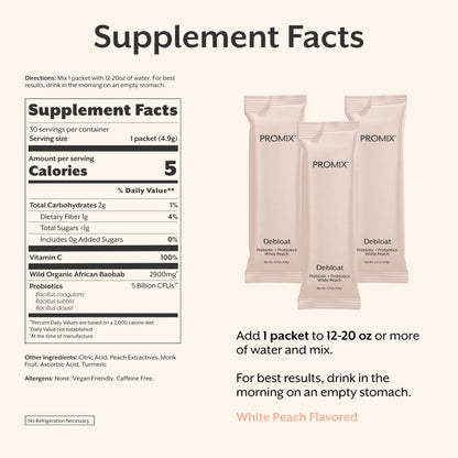 ProMix Nutrition Debloat Prebiotics and Probiotics with Baobab - Rich in Vitamin C, Bloating Relief, Immune Support - Orange - 30 Servings (Pack of 30)