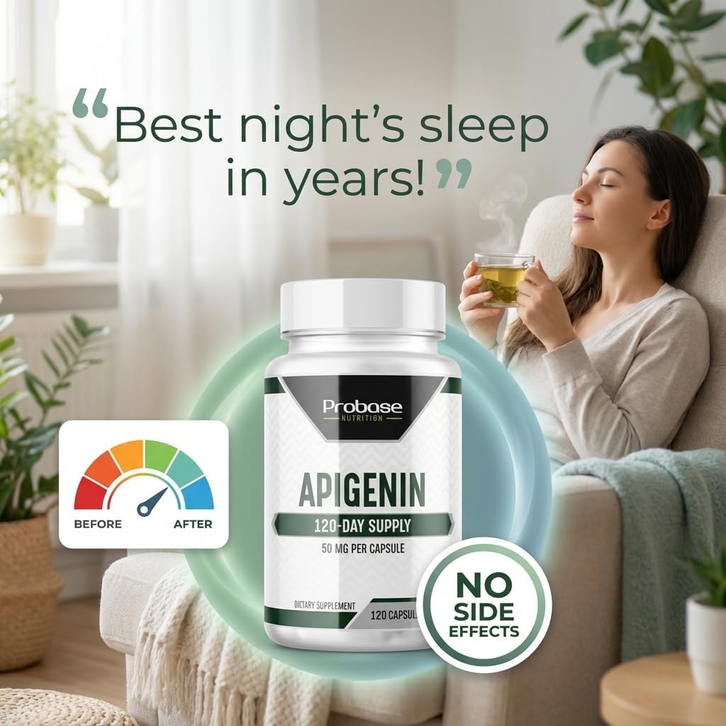 Probase Nutrition Ultimate Apigenin Capsules 50mg - Non-GMO, Vegan, Gluten Free - 4 Month Supply - Herbal Relaxation Support Formula