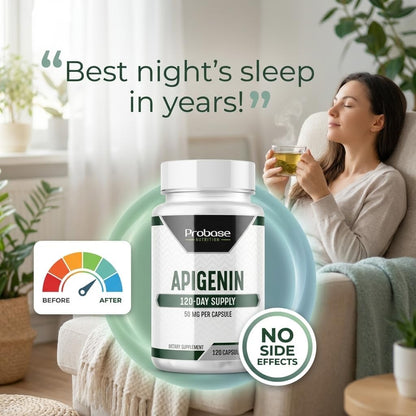 Probase Nutrition Ultimate Apigenin Capsules 50mg - Non-GMO, Vegan, Gluten Free - 4 Month Supply - Herbal Relaxation Support Formula