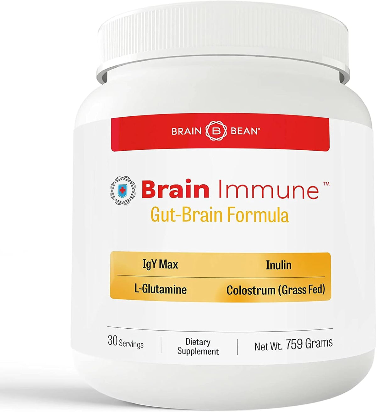 Brain Bean Brain-Immune | Advanced Formula to Support Leaky Gut, Leaky Brain, Immune System | with 10g Colostrum with Lactoferrin, 5g L-Glutamine, 4g IgY Max, and 1g Inulin | 30 Servings