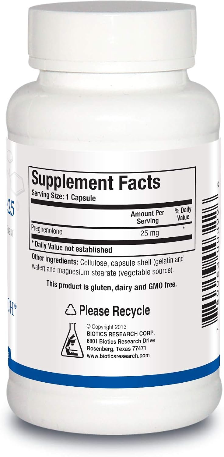 Biotics Research Pregnenolone 25-25 mg Pregnenolone Support, Memory & Hormone Balance, Hormone Precursor or Parent Hormone. 90 Capsules