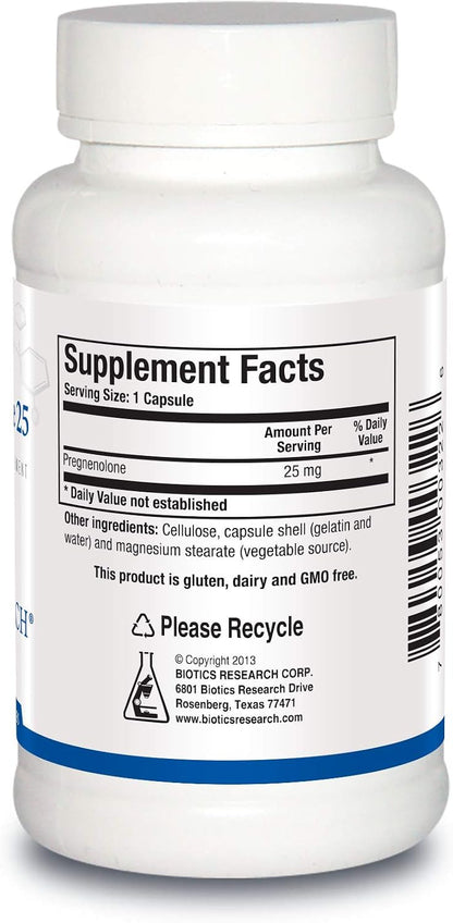 Biotics Research Pregnenolone 25-25 mg Pregnenolone Support, Memory & Hormone Balance, Hormone Precursor or Parent Hormone. 90 Capsules