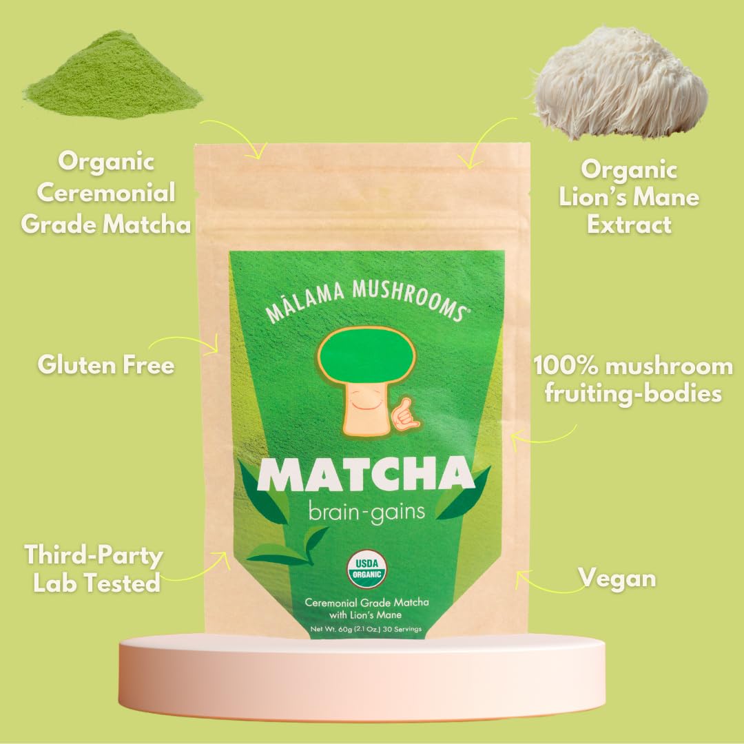 Malama Matcha Powder Duo Bundle – Ceremonial Grade Matcha Original & Coconut Latte Powders with Organic Lion’s Mane – Premium Japanese Green Tea | Organic, Gluten-Free & Vegan for Energy & Focus