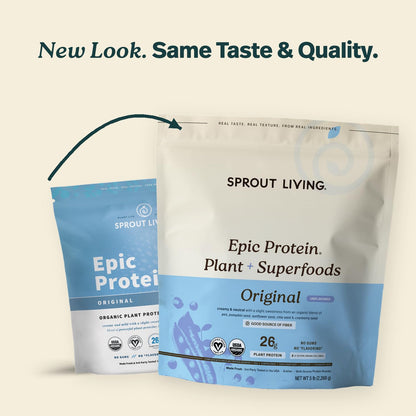 Sprout Living Epic Protein, Plant Based Protein & Superfoods Powder, Vanilla Lucuma Powder | 20 Grams Organic Protein Powder, Vegan, Non Dairy, Non-GMO, Gluten Free, Low Sugar (1 Pound, 12 Servings)