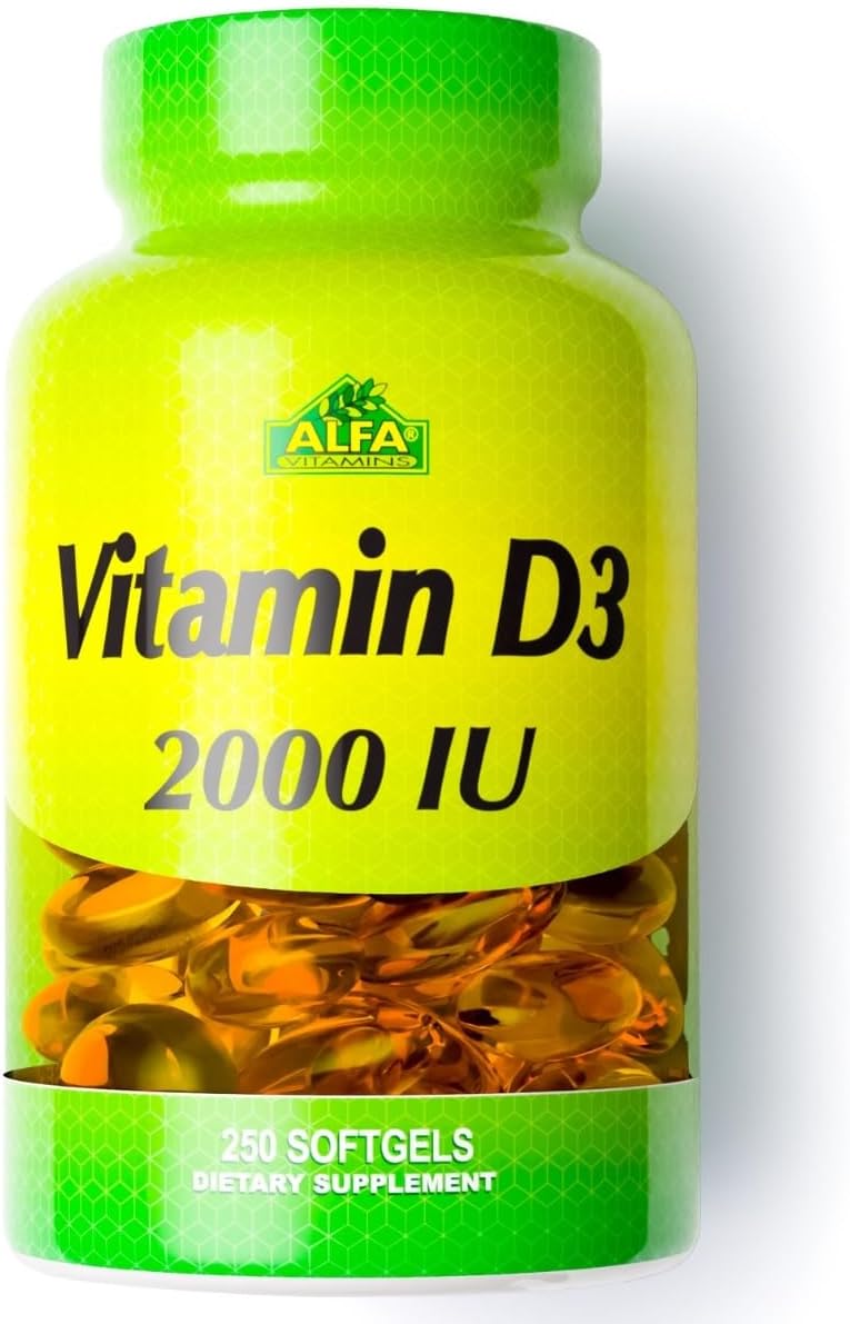 ALFA VITAMINS Vitamin D3 2000 IU Supplement, Supports Immune Health, Calcium Absorption, Healthy Bones & Joints, Dietary Supplement for Daily Wellness, Non GMO, Gluten Free, 250 Soft Gels