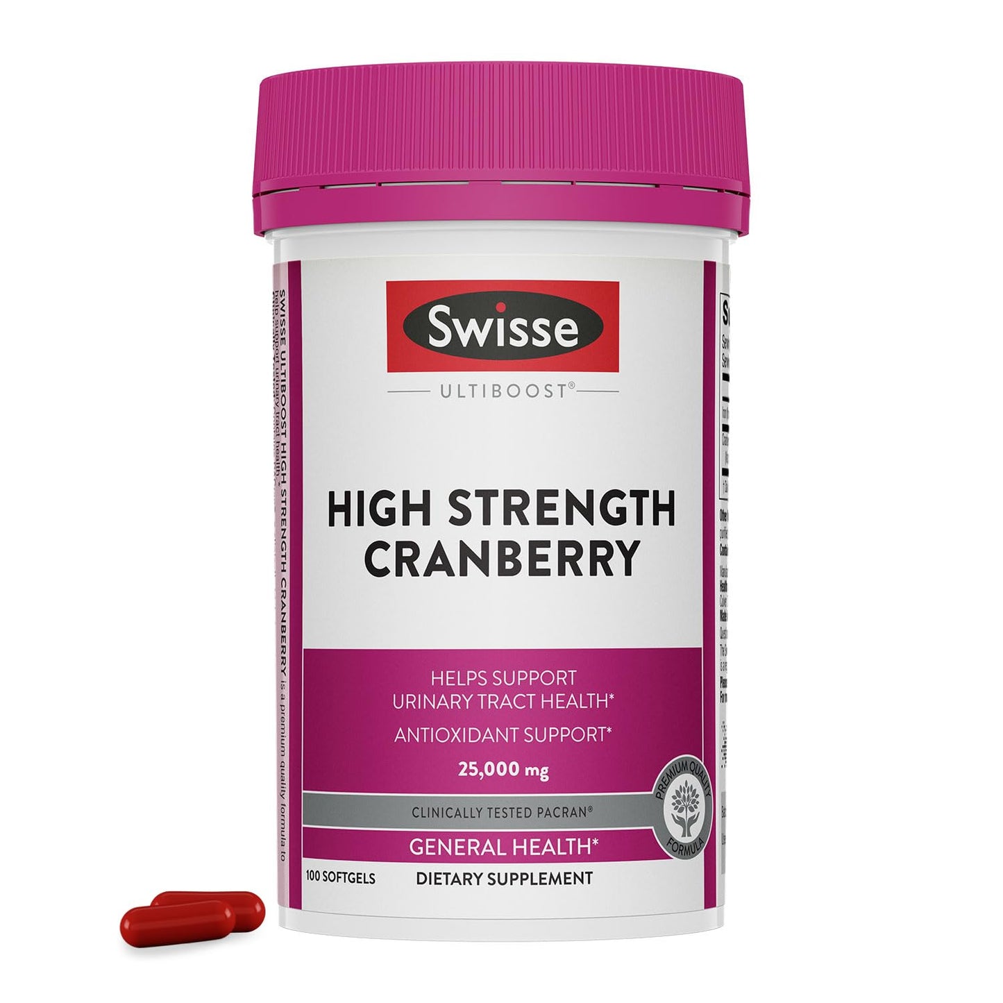Swisse Cranberry Extract Supplement for Women & Men | 500mg Cranberry Extract for Urinary Tract, Bladder & Kidney Support | 100 Softgel Capsules