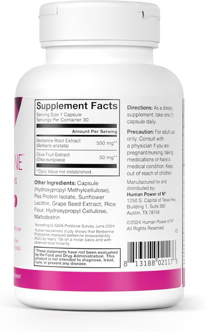 Humann SuperBerine Berberine Supplements, Healthy Metabolism & Blood Sugar Support - Clinically Researched Ingredient - High Absorbency, Concentrated Dose Formula with Olive Leaf Extract - 30 Capsules