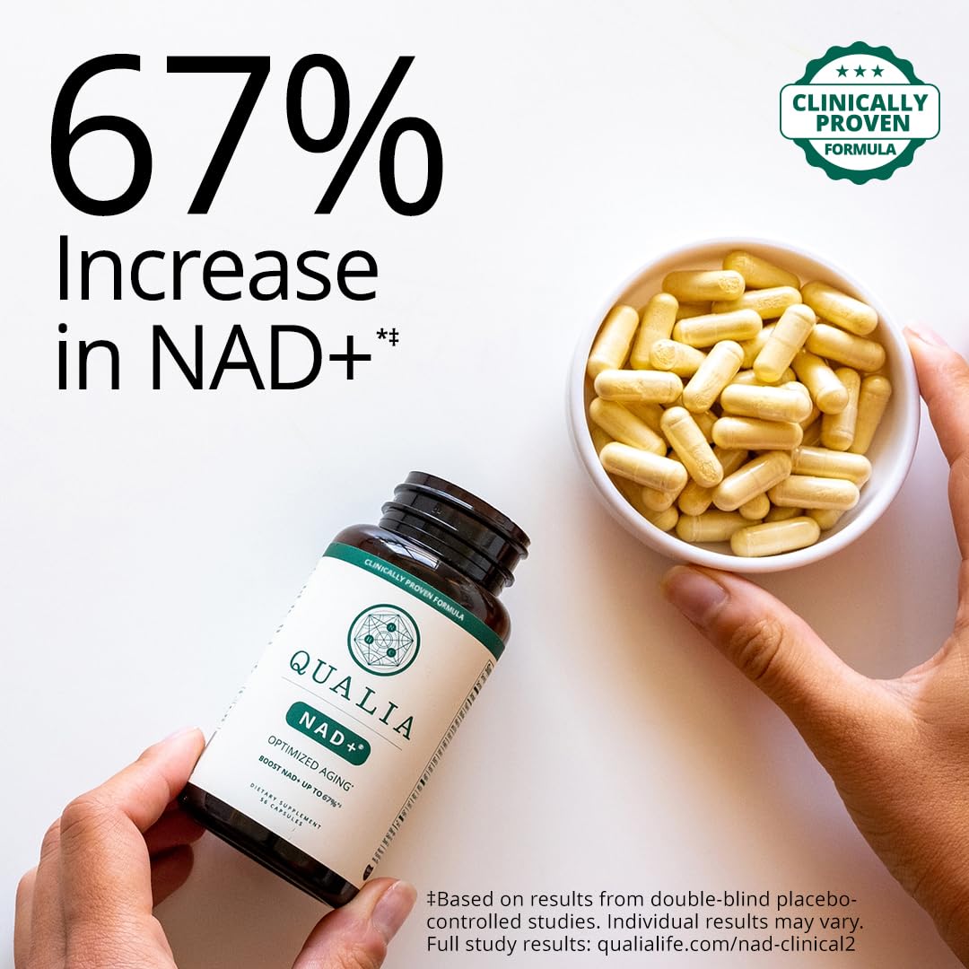 Qualia NAD Supplement — Clinically Proven to Boost NAD+ up to 67%. Optimized Aging, Energy, Focus. Elite Ingredients Nicotinamide Riboside (NIAGEN), Niacin, Niacinamide (1 Month Supply)