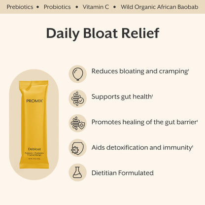 ProMix Nutrition Debloat Prebiotics and Probiotics with Baobab - Rich in Vitamin C, Bloating Relief, Immune Support - Orange - 30 Servings (Pack of 30)