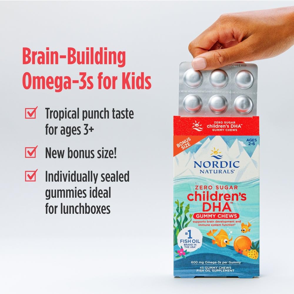 Nordic Naturals Zero Sugar Children’s DHA Gummies, Tropical Punch - 30 Count