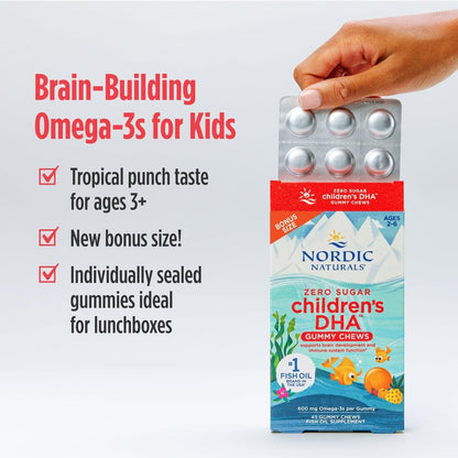 Nordic Naturals Zero Sugar Children’s DHA Gummies, Tropical Punch - 30 Count