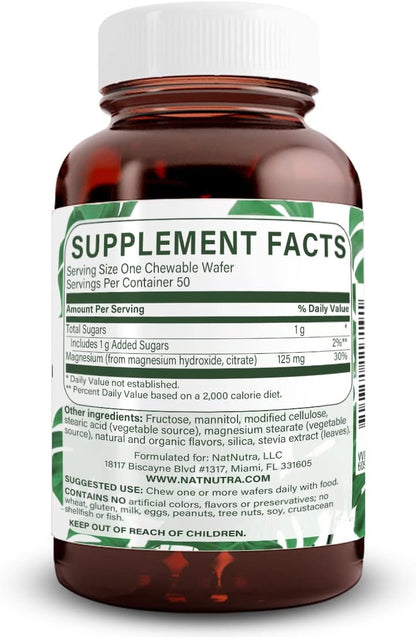 Natural Nutra Chewable Magnesium Supplement with Citrate and Chelate for Kids and Adults, Promotes Better Sleep, Best Pure Mag Chew for Muscle, Nerve, Bone, and Heart Health, 125mg, 50 Vegan Wafers